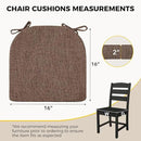 downluxe Indoor Chair Cushions for Dining Chairs, Soft and Comfortable Textured Foam Kitchen Chair Pads with Ties and Non-Slip Backing, 16" x 16" x 2", Brown, 2 Pack by CozyNest Decor