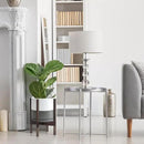 D'vine Dev Ceramic Planter with Walnut Color Stand - 10 Inch Modern Round Flower Pot with Wood Planter Holder, White/Grey, 55-B-X-6 by CozyNest Decor
