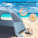WhiteFang Beach Tent Anti-UV Portable Sun Shade Shelter for 3/4/6/8 Person, Extendable Floor with 3 Ventilating Mesh Windows Plus Carrying Bag, Stakes and Guy Lines by TinyTreasures Baby Boutique
