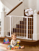 Babelio 29-43" Magnetic Baby Gate for Stairs,Doorways House,Kitchen,30" Tall Pet Barrier with Baffles,Pressure Mounted & Dual-Lock Design Safety for Kids Toddler,Auto-Close/Hold-Open,White by TinyTreasures Baby Boutique