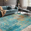 Washable Area Rugs 9'x12' Non-Slip Modern Abstract Soft for Living Room Entryway Bedroom Nursery, Print Pattern, Teal Blue Green Orange Rust Red Colorful by TinyTreasures Baby Boutique