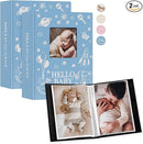 Lanpn Baby Photo Album 4x6 100 Pockets 2 Packs, Mini Linen DIY Window Photo Book Newborn Bebe Album Memory Book Sets, Holds 100 Top Loader Vertical Pictures Gift for Kids Boy Girl Baby Shower, Blue by TinyTreasures Baby Boutique