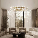 Modern 48 inch Gold Round Chandelier Light Fixture,Crystal Chandeliers for Dining Room,Living Room, Wagon Wheel Chandelier Over Table, Chandeliers for Bedroom,Foyer,G4 Bulbs Included by CozyNest Decor