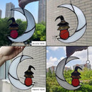 Witch On Moon Stained Glass Window Hanging Panel, Suncatcher for Windows, Witch Decor Riding Moon Face Sun Catcher Halloween Ornament. by GreenHaven Gardens