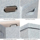 Large 17" 36 Quart Collapsible Stackable Storage Bins with Lids, 3 Packs Blue-Grey Linen Fabric Closet Boxes with Lids, Storage Cube Baskets Container Organizers for Bedroom (17x12x11) by CozyNest Decor