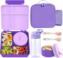 Kids Bento Lunch Box with 8oz Soup Thermo, Water Bottle, Kids Leakproof Lunch Food Containers with 4 Compartment, Insulated Hot Food Jar with Lunch Bag for School, Trvael (Purple) by TinyTreasures Baby Boutique