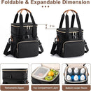 Breastmilk Cooler Bag with Ice Pack Fits 6 Baby Bottles Up to 9 Ounce, Expandable Double-Layer Leak-Proof Cooler Bag with Shoulder Strap for Nursing & Working Mom, Black by TinyTreasures Baby Boutique