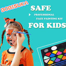 BOBISUKA Face Painting Kit for Kids - 16 Colors Water Based Body Face Paint Includes Brushes,Sponges,Glitters,Gem Sheet,Instructions,Stencils for Halloween Party Costume SFX Makeup by TinyTreasures Baby Boutique