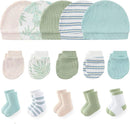 Newborn Baby Boy Girl Caps Mittens Socks Set Cotton Baby Essentials Accessories (Hats+Gloves+Socks) by TinyTreasures Baby Boutique