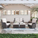 5 Piece Outdoor Patio Furniture Set - Wicker Furniture Patio Conversation Set, Outdoor Swivel Rocker Chairs with Loveseat Sofa and 2 Ottomans for Small Space, Beige Cushion by GreenHaven Gardens