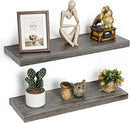 Fun Memories Floating Shelves for Wall, 24"x9.3" Rustic Solid Elm Wood Shelves, Heavy-Duty Wall Mounted Shelves with Invisible Brackets, Set of 2 for Living Room, Bedroom, Kitchen, Natural Finish by CozyNest Decor