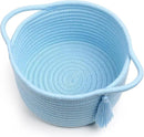 Empty Gift Basket Mini Woven Rope Organizer Baskets for Baby Shower, Vanity, Makeup Brushes, Bathroom, Shelves, Desk - Small Decorative Storage Bins - Set of 2, Pre-Shaped, Soft Blue by CozyNest Decor