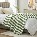 Amélie Home Chunky Knit Throw Blanket for Couch, Soft Chenille Crochet Blanket for Sofa, 50"x60", Sage Green & White Striped by CozyNest Decor