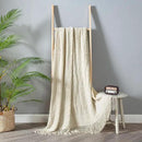 MIULEE Knitted Beige Throw Blanket Soft Sofa Knit Blanket for Couch 50 x 60 Inches, Solid Cozy Lightweight Wave Pattern Decorative Blankets with Tassels for Women, Kids and Babys by CozyNest Decor