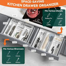 Utensil Organizer Silverware Drawer Organizer - Set of 2, Stackable Kitchen Organization, Bamboo Storage Box Tray for Kitchen Gadgets Bathroom Countertop (White) by CozyNest Decor