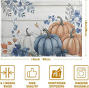 Autumn Placemats Blue Pumpkin Fall Place Mat Eucalyptus Leaves Floral Wood Grain Table Mats Thanksgiving Harvest Linen Placemat Party Kitchen Dining Decoration 12x18 Inch Set of 4 by CozyNest Decor