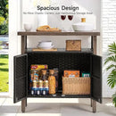 Outdoor Storage Cabinet, Woven Rattan Bar Table with 2 Doors, Slatted-Top, Wicker Console Table for Patio, Garden, Backyard, Kitchen - Black by CozyNest Decor