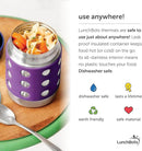 LunchBots Thermal 12 oz Triple Insulated Thermos - Hot 6 Hours or Cold 12 Hours - Leak Proof Thermos Soup Jar - All Stainless Interior - Navy Lid - Purple Dots by TinyTreasures Baby Boutique