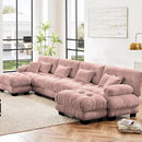 U Shaped Couch Sectional Couch, 4-Seater Cloud Couch Sectional Oversized Couch, Sofa Bed Couch with Round Bolster Armrests 6 Pillows, Modular Couch Home Sofa Living Room Couch(Pink)