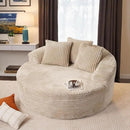 ovios 58" Oversized Round Chair Lounge Chaise Indoor, No Assembly Required, Cloud Large Circle Chair with Plush Fuax Fur, Fluffy Modern Sleeper Sofa Bed for Reading Yoga, Beige (Plush Corduroy Fabric) by CozyNest Decor