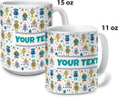 Personalized Mug for Kids - Robots - Custom Name/Text, Ceramic Hot Chocolate/Cocoa/Coffee Cup for Boys, Birthday/Christmas/Holiday Gift - 15 oz, Light Blue Handle by TinyTreasures Baby Boutique