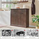 Modern Double Tilt-Out Trash Cabinet, 20 Gallon Fluted Laundry Hamper Cabinet with 2 Drawers, Wooden Hidden Garbage Can Cabinet w/Storage Basket,Free Standing for Kitchen & Living Room, Brown by CozyNest Decor
