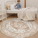 Lahome Boho Round Rugs - 4Ft Washable Non-Slip Small Round Area Rug Throw Lightweight Round Nursery Carpet Kids，Oriental Distressed Print Kitchen Mat for Bedroom Entryway Bathroom Living Room by TinyTreasures Baby Boutique