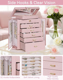 AKOZLIN 360° Rotating Jewelry Box 6-Tier Organizer Functional Jewelry Storage Case for Women Girls Ring Necklace Earring Bracelet Holder with Mirror Pink by TinyTreasures Baby Boutique