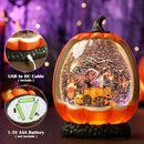 Halloween Snow Globe Pumpkin Halloween Decorations Indoor Gnome Black Cat Bat Swirling Glitter Timer by CozyNest Decor