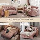 3 in 1 Convertible Sleeper Sofa Bed, Pull Out Couch Bed with Adjustable Backrest, Chenille Loveseat Couches with Side Pocket for Living Room, Bedroom (Pink) by CozyNest Decor