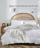 100% Cotton Muslin Throw Blanket for Bed, Couch, Small, Decorative, Soft, Pre-Washed, Breathable and Lightweight Gauze Blanket with Fringes, Suitable for All Seasons, Linen Grey, 50"x60" by CozyNest Decor