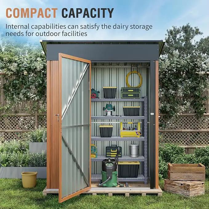 5x3 Ft Storage Shed, Outdoor Metal Shed with Lock, Small Lean to Shed, Compact Vertical Outside Bike Tiny House for Garden, Backyard, Patio, Tool, photo 2 of 6