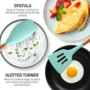 Zulay Kitchen Non-Stick Cooking Utensils Set with Authentic Acacia Wood Handles – 5-Piece Durable & Stylish Silicone Kitchen Utensils Set – Heat Resistant to 464°F – Aqua by CozyNest Decor