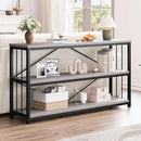 LVB Farmhouse Industrial Console Table, Wood Metal Foyer Entryway Sofa Tables with Storage, 3 Tier Long Rustic Entry Table TV Stand with Shelves for Home Living Room Hallway, Light Grey Oak, 55 Inch by CozyNest Decor