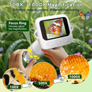 Microscope for Kids with 12 Slides, 100X-1000X 1080P Digital Handheld Kids Microscope, Mini Portable Pocket Miniscope Science Toys Gifts for 3+ 4 5 6 7 8 9 10 11 12 Year Old Boys Girls, White by TinyTreasures Baby Boutique