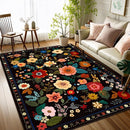Floral 3x5 Area Rug Machine Washable Soft Print Boho Carpet Non Slip Doormat Low Pile Flower Area Rugs for Living Room Bedroom Nursery Kitchen Dining Room Indoor-Black by TinyTreasures Baby Boutique
