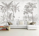 Gray Jungle Landscape Wallpaper Mural Tropical Banana Leaf Wall Mural (Not Peel and Stick) by CozyNest Decor