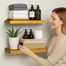 BGMG Wood Floating Shelves for Wall 16 inch Set of 2, Rustic Wooden Wall Mount Shelves for Living Room Bedroom Kitchen Farmhouse-16x6.7x1.25 inch- Gold Oak by CozyNest Decor