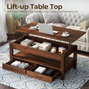 Rolanstar Coffee Table, 47.2" Lift Top Coffee Table with Drawers and Hidden Compartment, Retro Central Table with Wooden Lift Tabletop, for Living Room,Espresso by CozyNest Decor