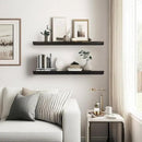 24"x6.8"x1.2" Solid Wood Floating Shelves 2-Pack - Rustic Black Finish with Hidden Brackets, Perfect for Storage and Décor in Living Room, Kitchen, Bedroom by CozyNest Decor
