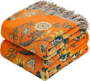 Boho Large Throw Blanket, 100% Organic Cotton Breathable Soft Bed Throw - Floral Farmhouse Decor Blanket for Sofa Couch Chair and Gift. 91" x 98"- Orange by CozyNest Decor