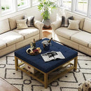 Large Square Ottoman Coffee Table, Linen Solid Upholstered Footrest Ottoman with Solid Wood Shelf Storage Tufted Coffee Table for Bedroom Living Room, Navy Blue by CozyNest Decor