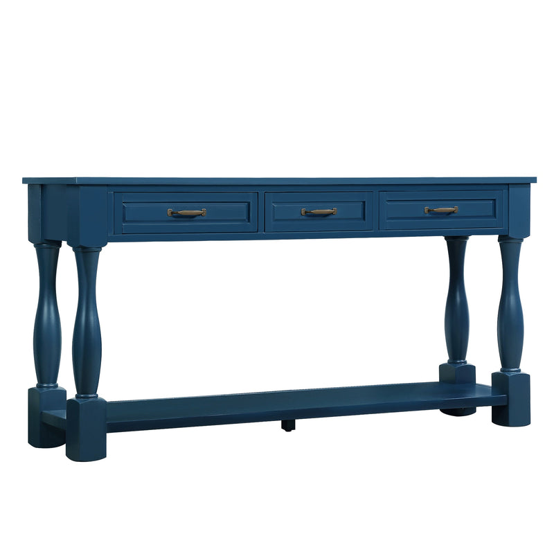 63inch Long Wood Console Table with 3 Drawers and 1 Bottom Shelf for Entryway Hallway Easy Assembly Extra-thick Sofa Table(Navy Blue)