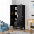 61" Tall Farmhouse Metal Pantry Cabinet, Kitchen Pantry Storage Cabinets with 2 Barn Door and Adjustable Shelves,Metal Pantry Storage Cabinet,for Kitchen,Laundry Room,Home Office,Kids Room (Black) by CozyNest Decor