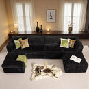 HOOOWOOO Modular Sectional Sofa,6 Pieces Sectional Couches for Living Room,131X66 L Shaped Cloud Couch with Ottoman Chaise Set(Black Velvet Corduroy) by CozyNest Decor