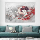Japanese Geisha Tapestry Asian Red Cherry Blossom Traditional Kimono Folk Tapestries Home Decor for Living Room Bedroom Apartment Farmhouse Dorm 60"x40" by CozyNest Decor
