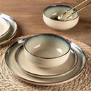 GBHOME Ceramic Dinnerware Sets for 4, 12 Pieces Stoneware Plates and Bowls Sets, Scratch Resistant Dishes, Dishwasher & Microwave Safe, Reactive Glaze-Gravel by CozyNest Decor