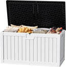 JUMMICO 250 Gallon Outdoor Resin Deck Box with Divider, Waterproof Storage Box with Lockable Lid&Side Handles for Garden Tools, Pools Supplies (White with Black Cover) by CozyNest Decor