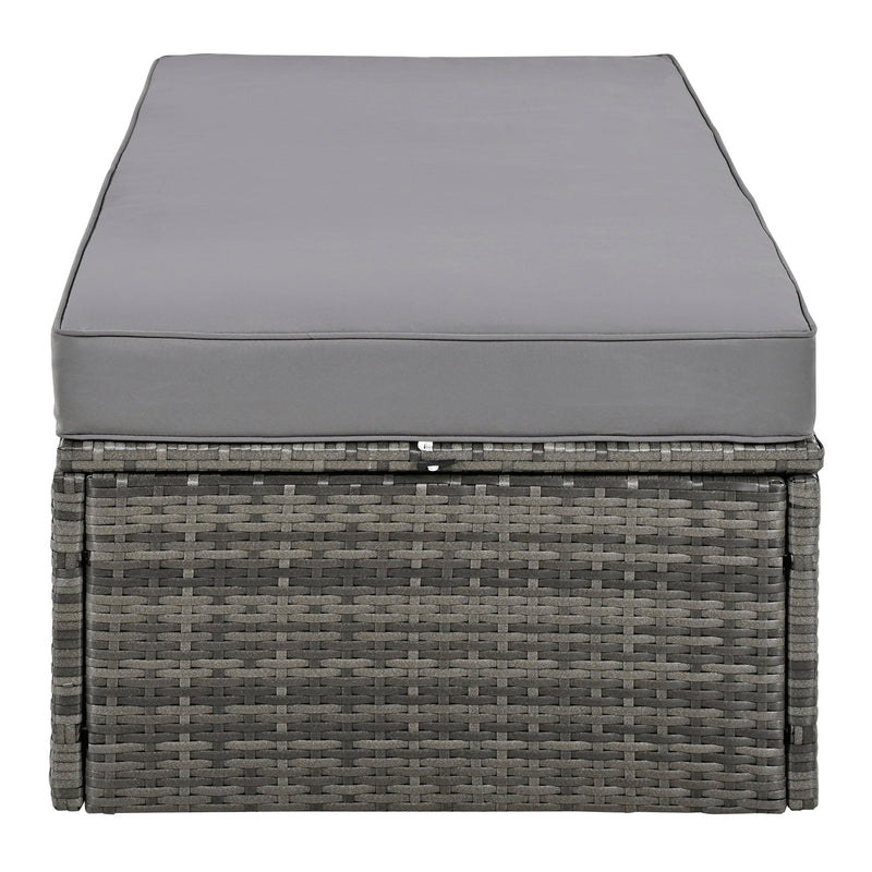 2-Piece Rattan Outdoor Patio Bench Lounge Roof Set, Effective UV Protection Fabric & Waterproof Cushions and Adjustable Backrest for Garden, Backyard and Porch (Grey Wicker + Grey Fabric)