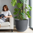 WORTH Garden Round Large Planter Pot 1-Pack - 17.5" Dia x 15.5" H - Durable Plastic Grey Plant Tree Pots with Vertical Stripe Textured Finish, Drainage Hole for Indoor, Outdoor, Front Porch, Patio by GreenHaven Gardens